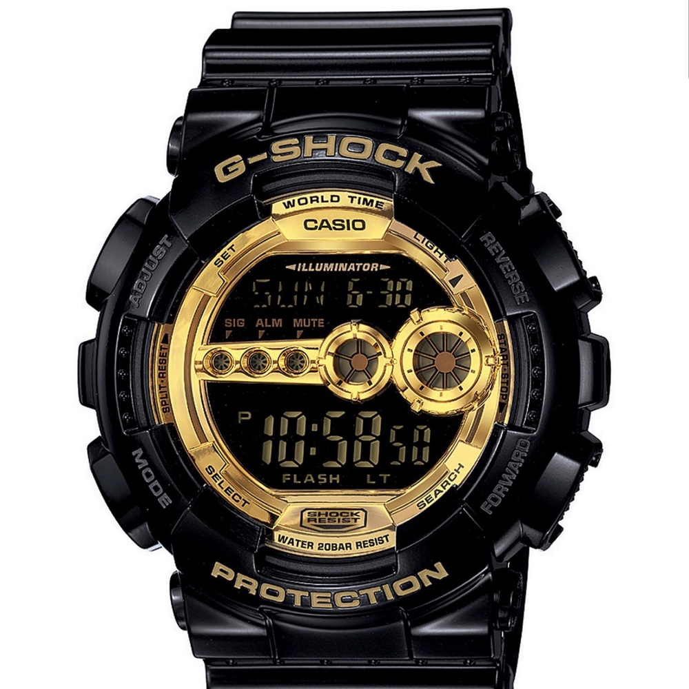 G-Shock Men's Black and Gold-Tone Resin Strap Watch, 51.2mm.
